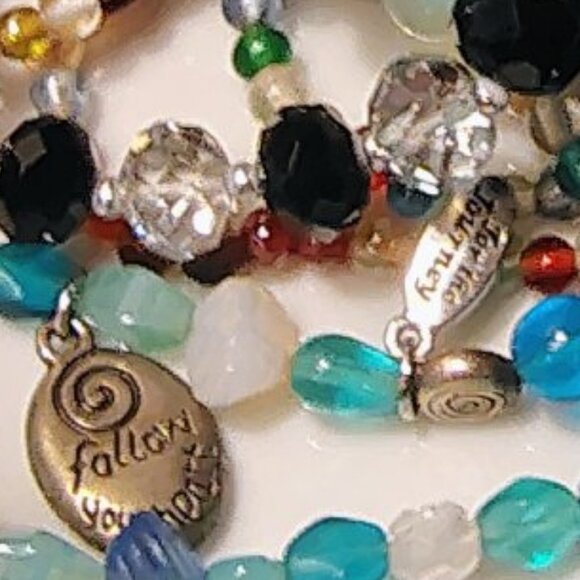 Set of 4 Glass Stretch Bracelets with 1 Glass Bead Necklace Blue Aqua Multicolor - Picture 5 of 5